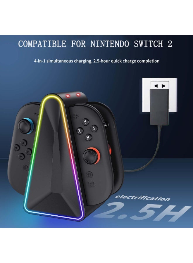 أوشيما محطات شحن متوافقة مع أجهزة التحكم Joycon لـ Nintendo Switch 2، محطة شحن سريعة 4 في 1 بضوء RGB بـ 7 ألوان، وملحقات متوافقة مع Switch تدعم الشحن ثنائي الاتجاه - Image 2